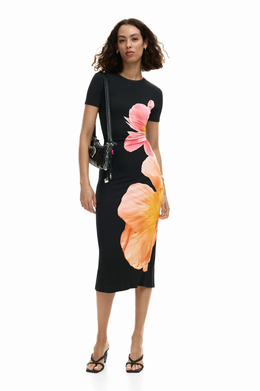 Rochie midi neagra cu flori