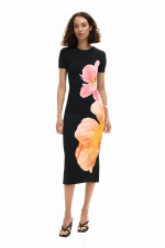 Rochie midi neagra cu flori