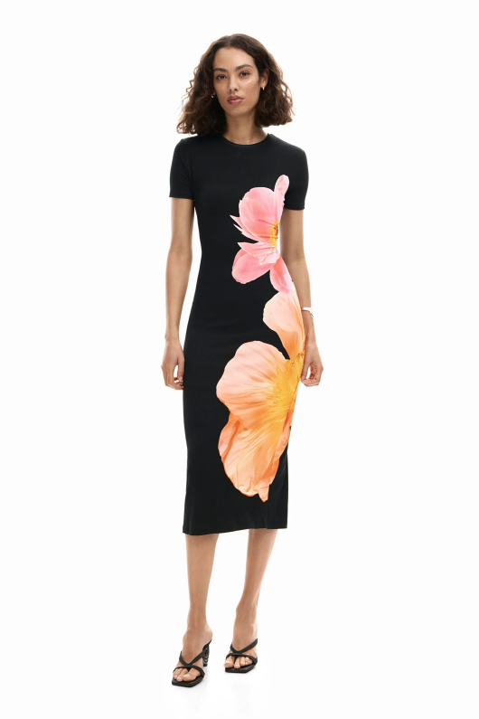 Rochie midi neagra cu flori