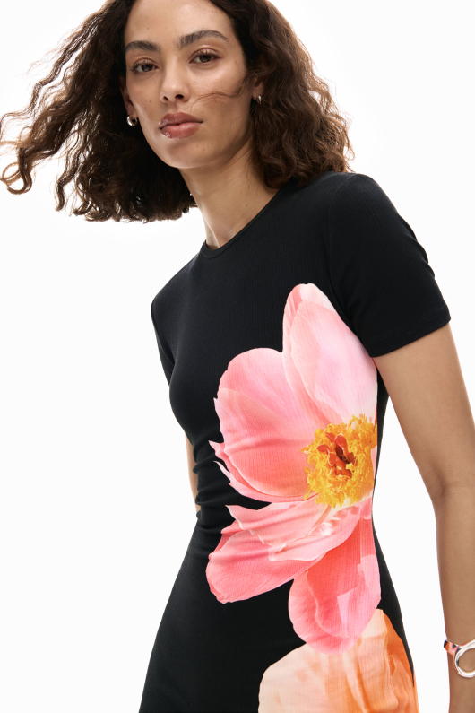 Rochie midi neagra cu flori