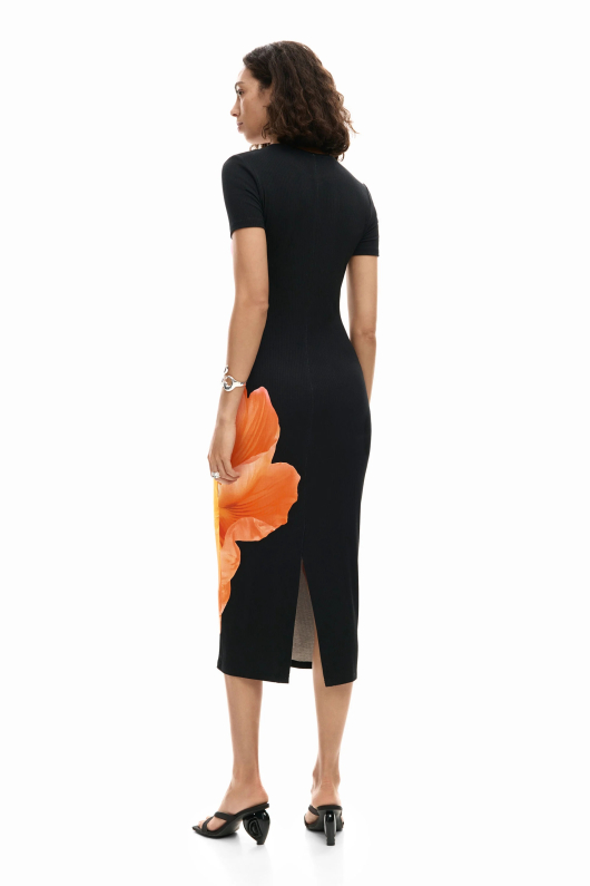 Rochie midi neagra cu flori