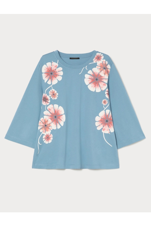 TRICOU BLEU CU FLORI