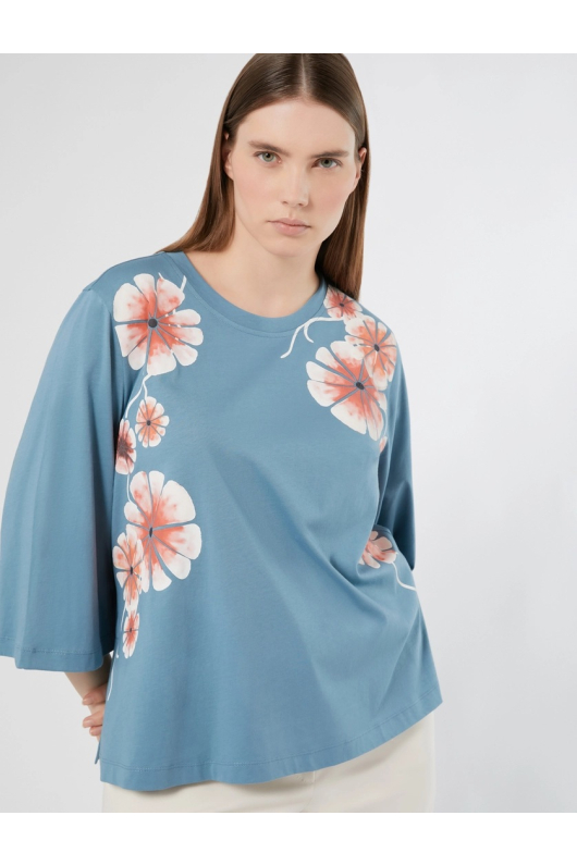TRICOU BLEU CU FLORI