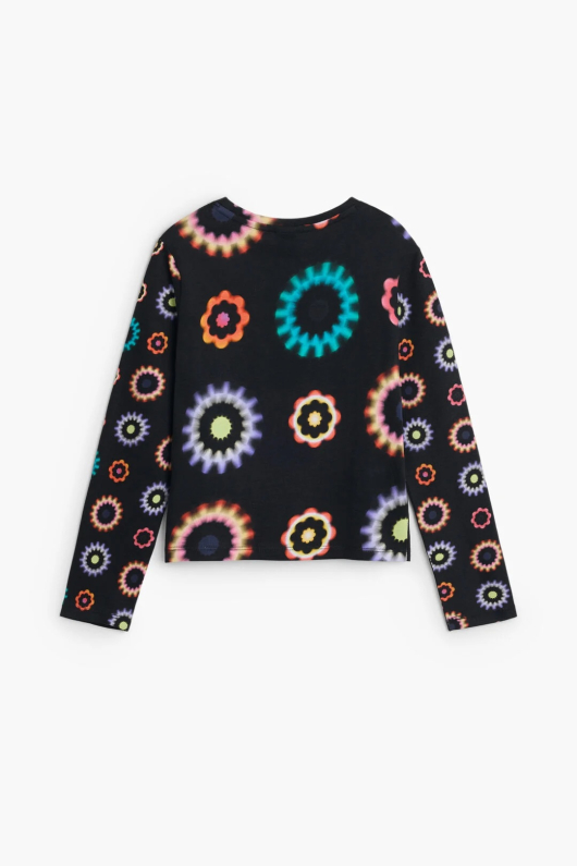 BLUZA NEAGRA CU PRINT MULTICOLOR