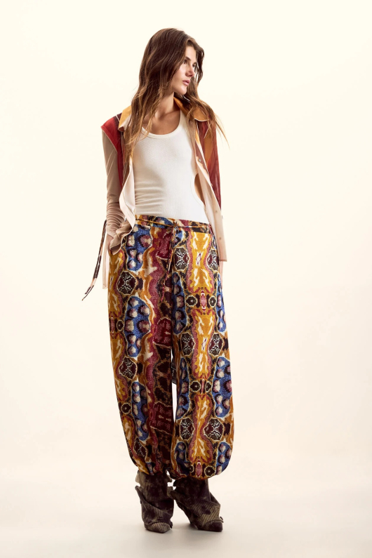 Pantaloni cu print boho, din vascoza, by Mr. Christian Lacroix