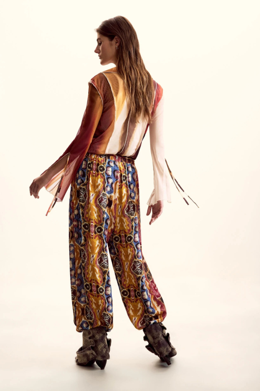 Pantaloni cu print boho, din vascoza, by Mr. Christian Lacroix