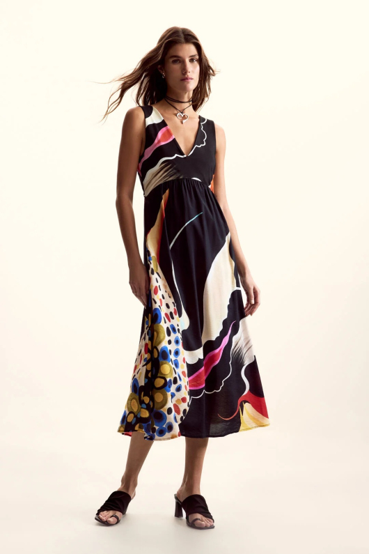 Rochie neagra cu print multicolor, creata de Mr. Christian Lacroix
