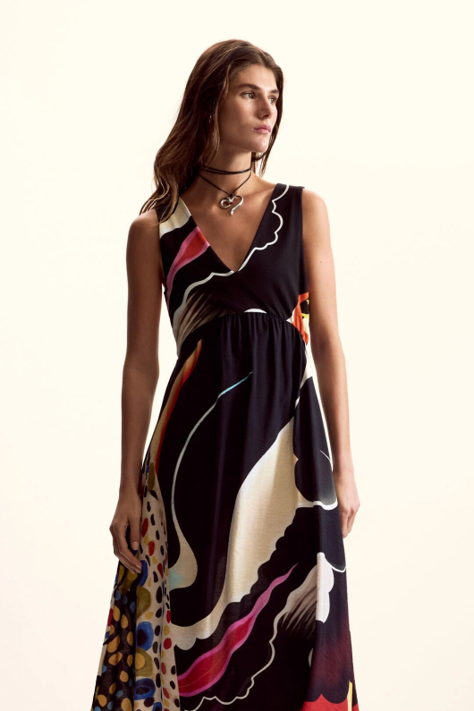 Rochie neagra cu print multicolor, creata de Mr. Christian Lacroix