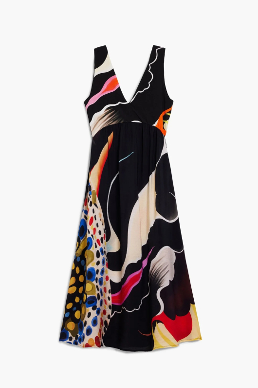 Rochie neagra cu print multicolor, creata de Mr. Christian Lacroix
