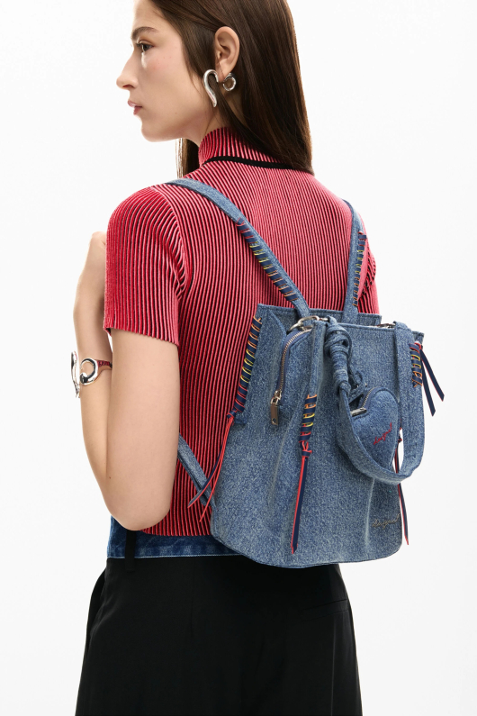Rucsac mic din denim cu portofel inima