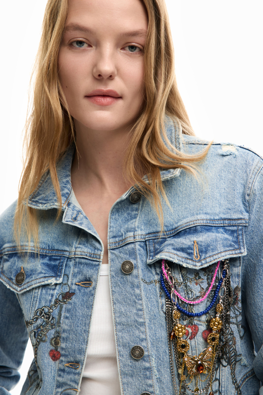 Geaca denim imprimata
