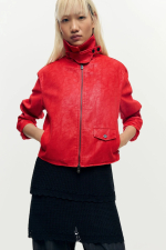 Geaca rosie cu efect de piele