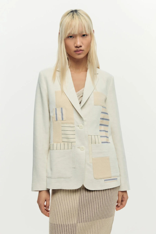 Sacou alb patchwork