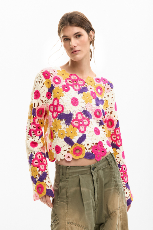 Pulover crosetat multicolor