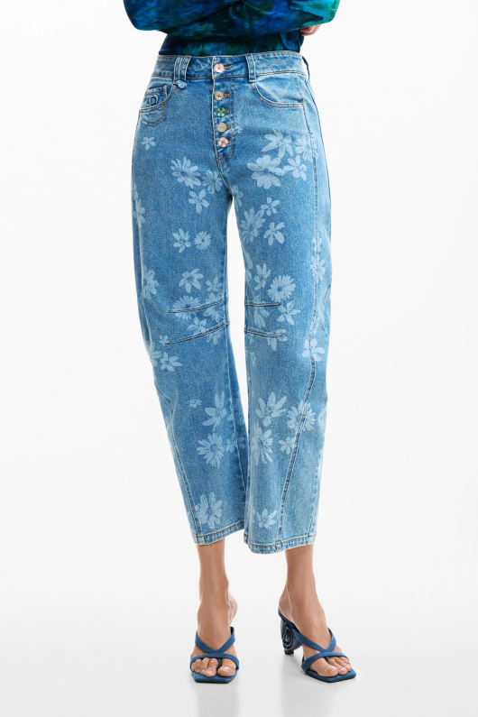 Pantaloni din denim cu flori
