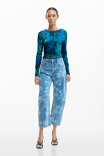 Pantaloni din denim cu flori