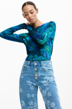 Pantaloni din denim cu flori