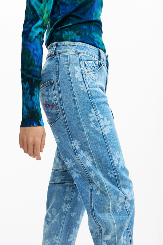 Pantaloni din denim cu flori