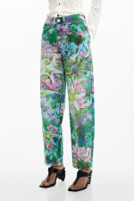 PANTALONI DENIM CU PRINT FLORAL