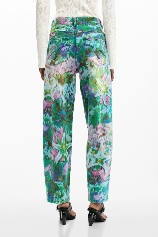 PANTALONI DENIM CU PRINT FLORAL