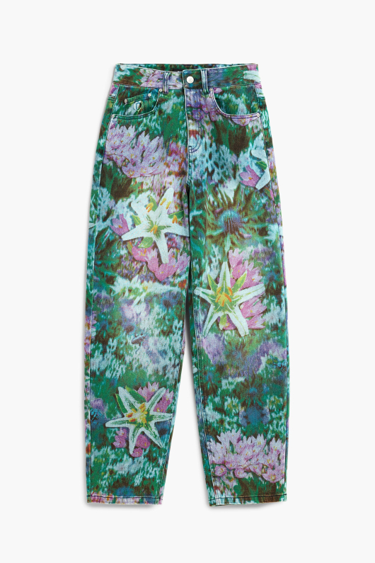 PANTALONI DENIM CU PRINT FLORAL