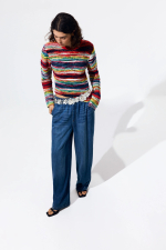 Pantalon lung din denim elastic