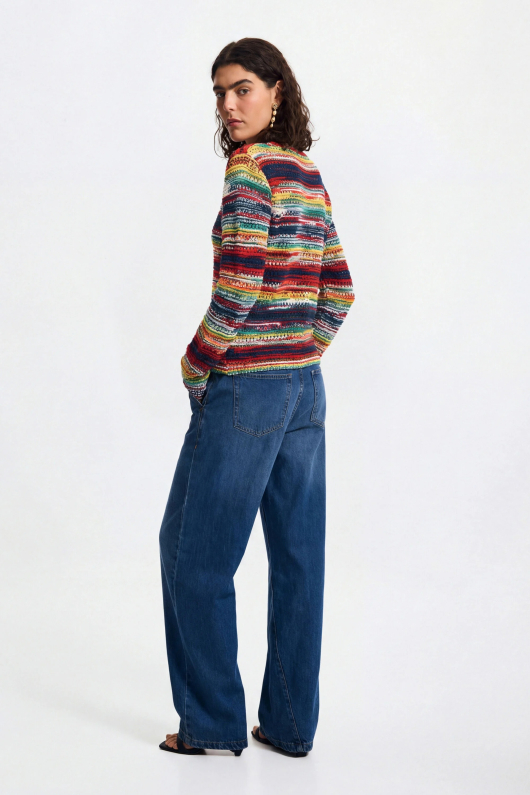 Pantalon lung din denim elastic