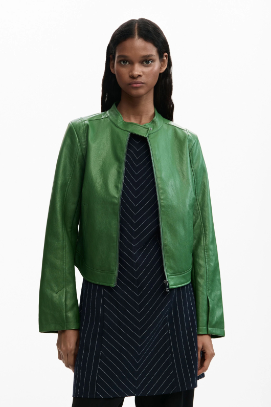 Jacheta verde cu efect piele