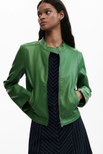 Jacheta verde cu efect piele
