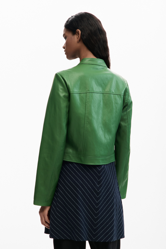 Jacheta verde cu efect piele