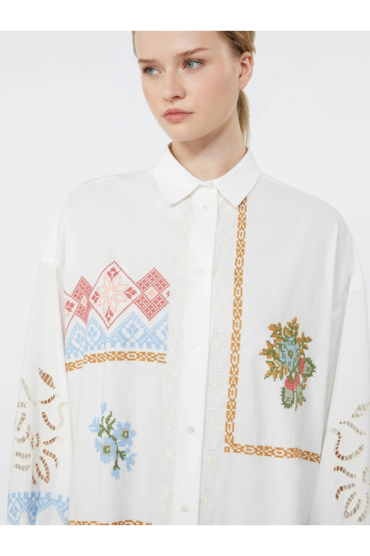 ROCHIE STIL CAMASA, ALBA CU BRODERIE