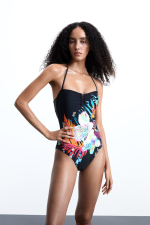 COSTUM DE BAIE CU PRINT TROPICAL
