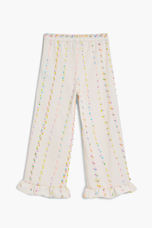 PANTALONI CREM CU BRODERIE