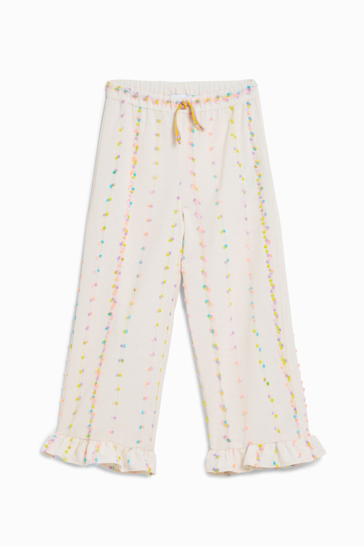 PANTALONI CREM CU BRODERIE