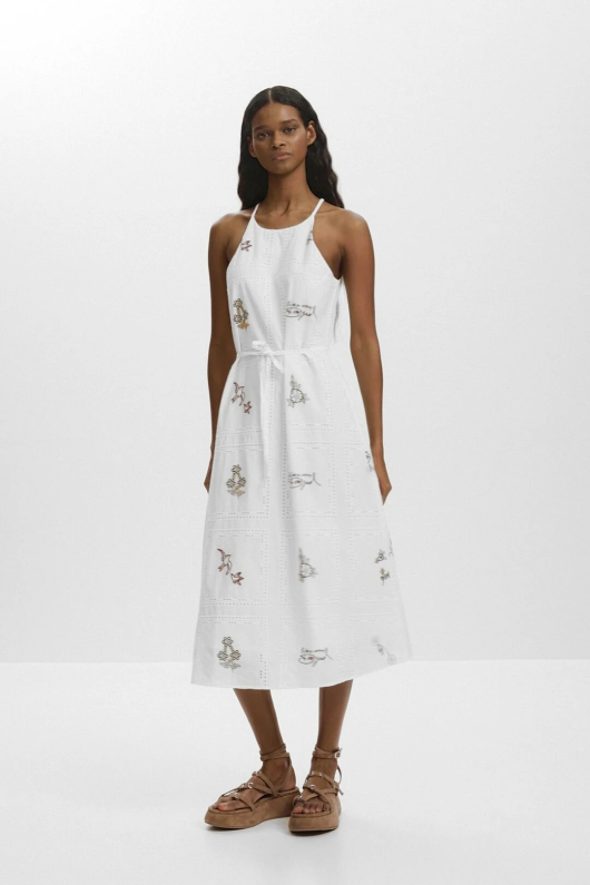 ROCHIE ALBA DIN BUMBAC. CU BRODERIE