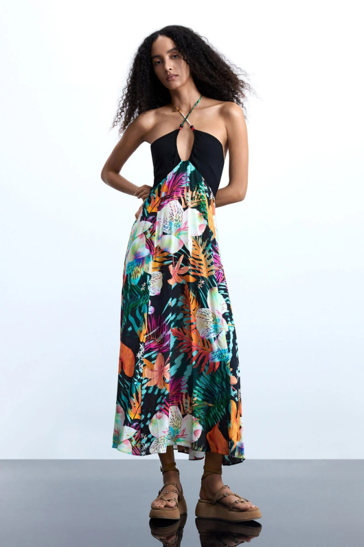 ROCHIE LUNGA CU PRINT TROPICAL