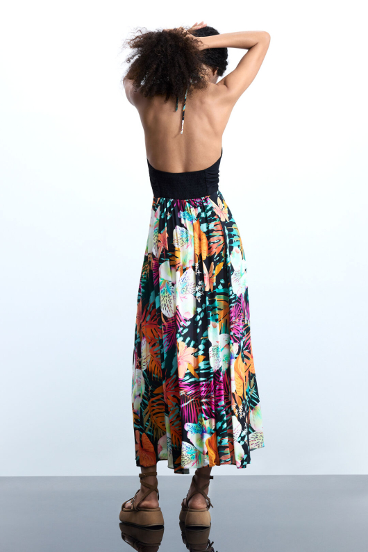 ROCHIE LUNGA CU PRINT TROPICAL