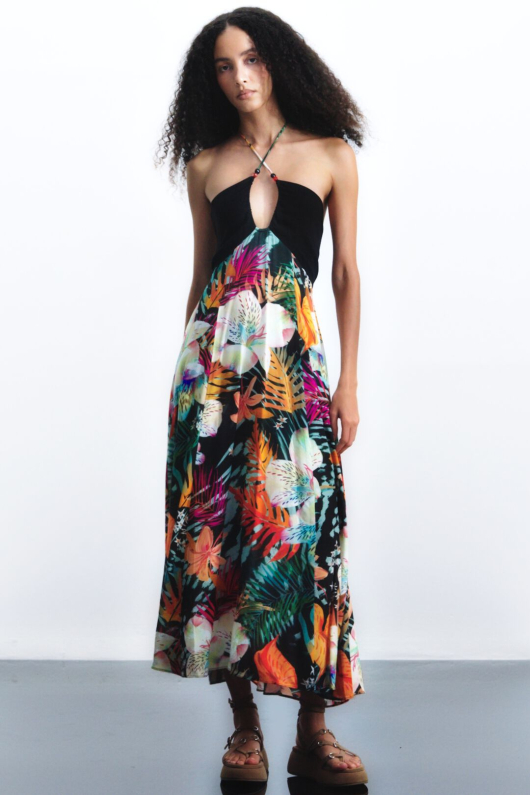ROCHIE LUNGA CU PRINT TROPICAL