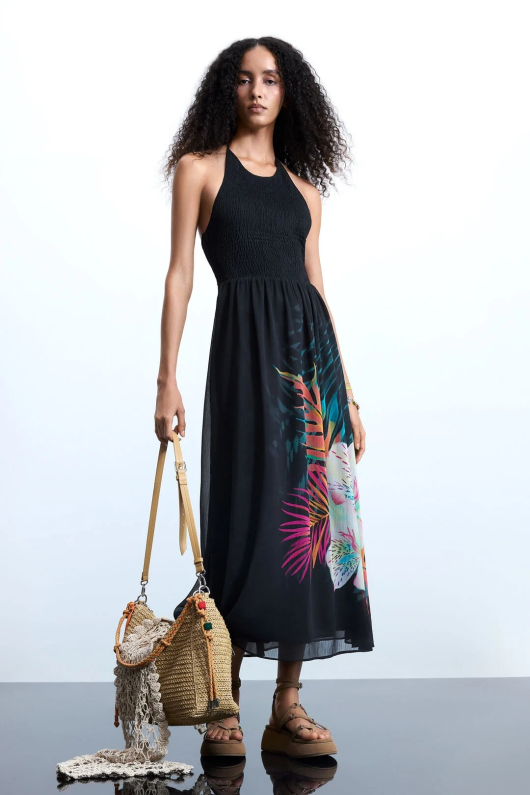 ROCHIE LUNGA CU PRINT TROPICAL