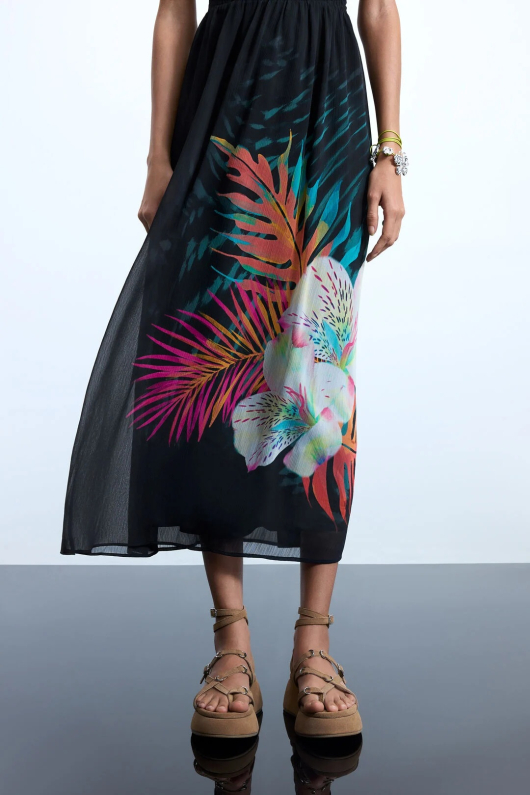 ROCHIE LUNGA CU PRINT TROPICAL