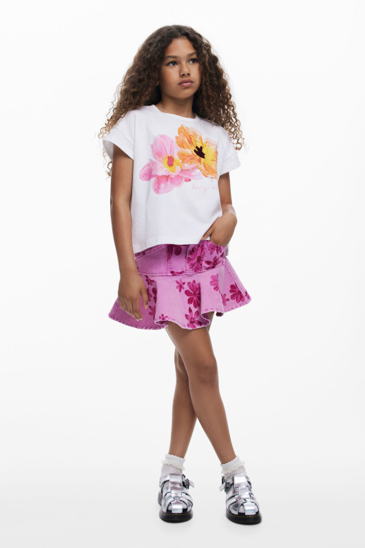 Tricou cu maneca scurta cu broderii florale