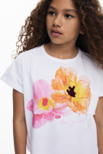 Tricou cu maneca scurta cu broderii florale