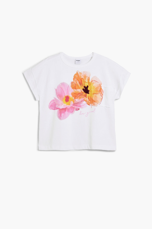 Tricou cu maneca scurta cu broderii florale