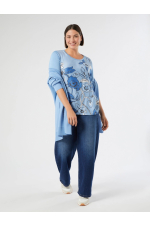 TRICOU BLEU CU PRINT FLORAL
