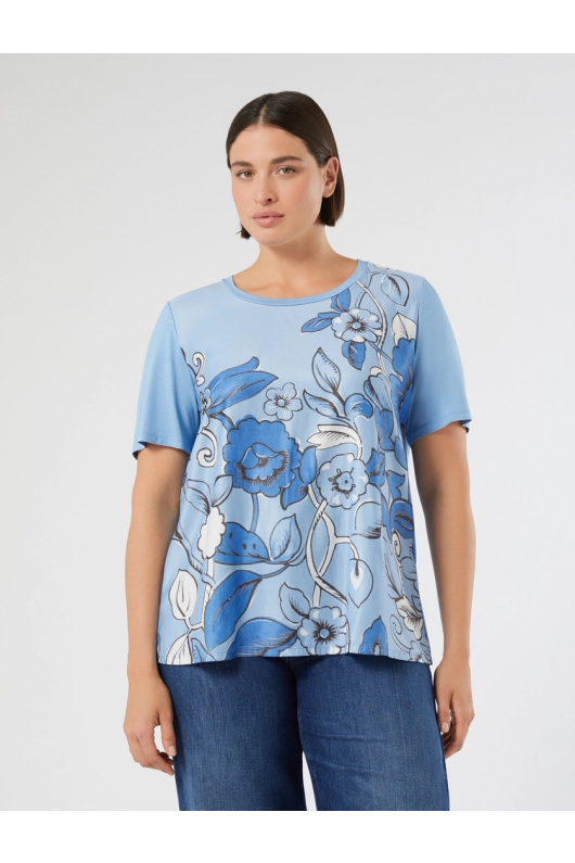 TRICOU BLEU CU PRINT FLORAL