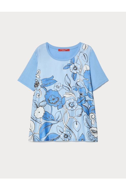 TRICOU BLEU CU PRINT FLORAL