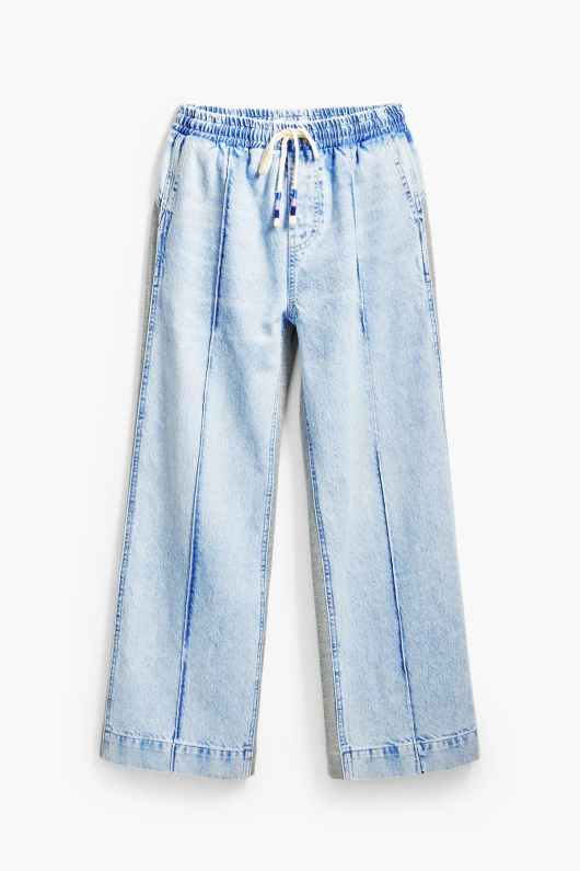 PANTALONI CROPPED, GRI CU DENIM