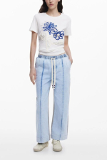 PANTALONI CROPPED, GRI CU DENIM