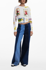 PULOVER ALB CU PRINT