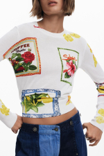 PULOVER ALB CU PRINT